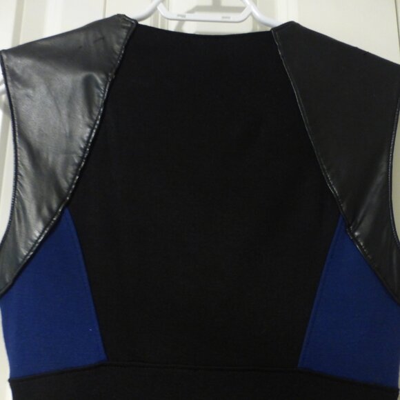 BEBE dark blue & black stripes dress with faux leather accents - Picture 6 of 11